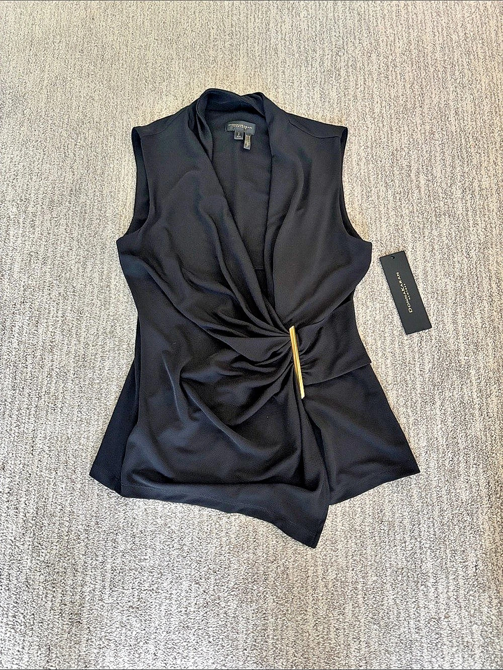 Donna Karen New York Ruched Sleeveless Blouse in Black Size Small NWT